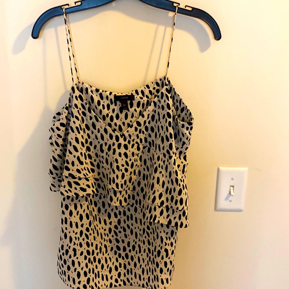 J Crew ruffled snow leopard print silk tank size 10T